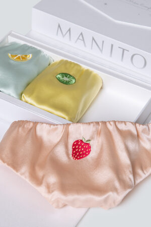 Fruity 3-Pack Silk Briefs Gift Box with strawberry, kiwi, and lemon embroidery in premium packaging.