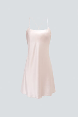 Full display of ballet pink MANITO basal round-neck silk nightdress.