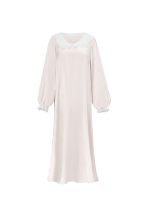 Court Women's Nightdress flat lay in pink, featuring a petal-like lace V-neck and airy A-line silhouette for graceful nights.