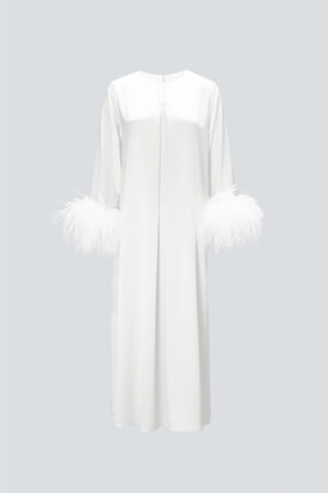 Full-length front view of Fiesta Long Sleeve Silk Nightdress in white on a plain background.