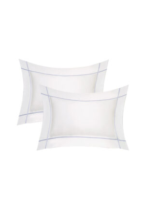 Pair of MANITO Fluora Silk Pillowcases with lavender piping, shown against a white background.