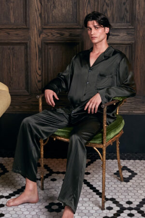 New Fragment Men's Lounge Set in knit bomber style, crafted with wool-silk blend for cozy and refined lounging.