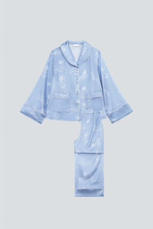 MANITO Ocean Blue Kids Pajama Set featuring soft mulberry silk with playful marine-themed patterns.