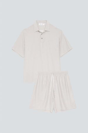 Complete view of Remington Short Sleeve Lounge Set in Stardust, displaying the polo shirt and shorts ensemble.