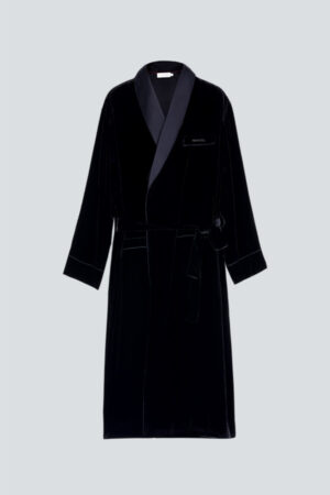 Product-only view of MANITO velvet robe for men on a light background, displaying full design and tailoring.