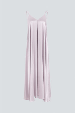 Front view of a Tanzanite pink Serene Silk Long Dress.