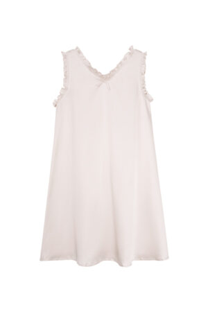 MANITO Sophia Kid's Nightdress in ivory, flat lay front view with lace ruffle trim and bow detail.