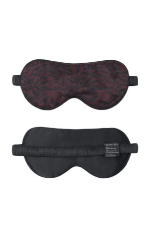 Tropical Leaves Men's Eye Mask front and back view, silk mask with cocoa foliage print and soft elastic band for exquisite comfort.