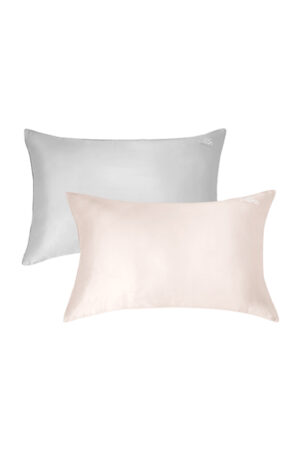 Pair of silk pillows for couples from MANITO Wedding Mr. & Mrs. Silk Pillowcases Gift Box in white and blush pink.