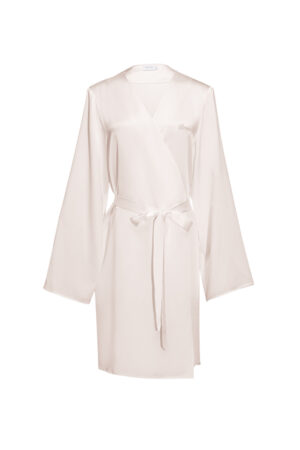 Flat lay of pink MANITO Wedding Women's Embroidered Silk Short Robe.