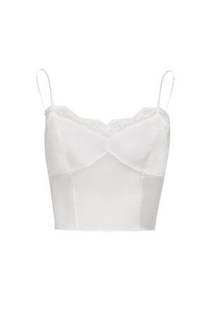 MANITO Windy Lace Silk Camisole Top laid flat in white showing structured front design.