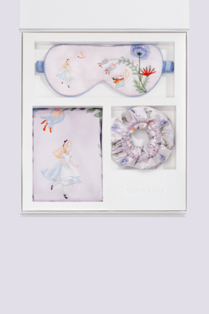 Alice Fantasy Forest Sleeping Beauty Gift Box arranged with eye mask, pillowcase, and scrunchy, a dreamy set ready for restful nights.